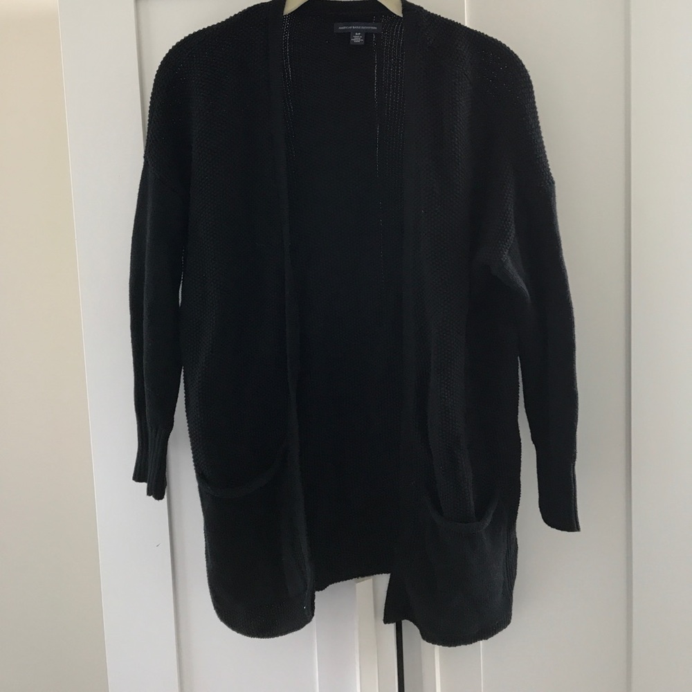American Eagle, black knit cardigan.